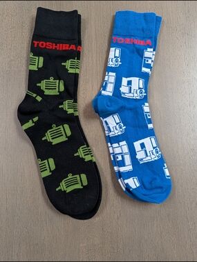 TOSHIBA Black & Blue Crew Socks with Green and White Motifs